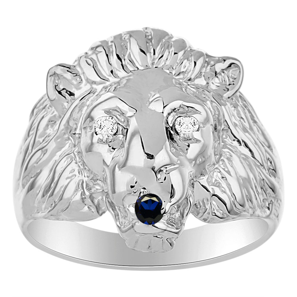 RYLOS Lion Head Ring with Color Stones in Eyes & Diamond in the Mouth – Fun Designer Rings in Sizes 8-13 in Sterling Silver