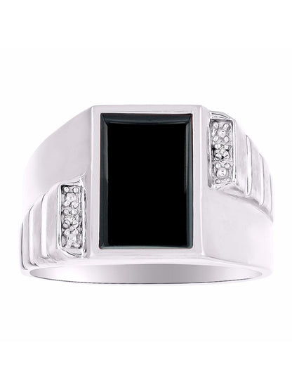 RYLOS Men's Ring with Black Onyx & Diamonds Designer Men's Jewelry in Sizes 8-13 Sterling Silver or Yellow Gold Plated Silver