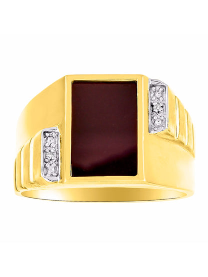 RYLOS Men's 14K Yellow Gold or 14K White Gold Ring with Black Onyx & Diamonds Designer Men's Jewelry in Sizes 8-13