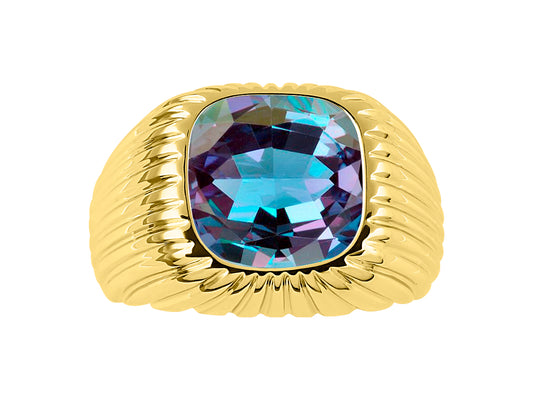 RYLOS Gorgeous 12MM Alexandrite or Aquamarine in Yellow Gold Plated Silver Sizes 8-13