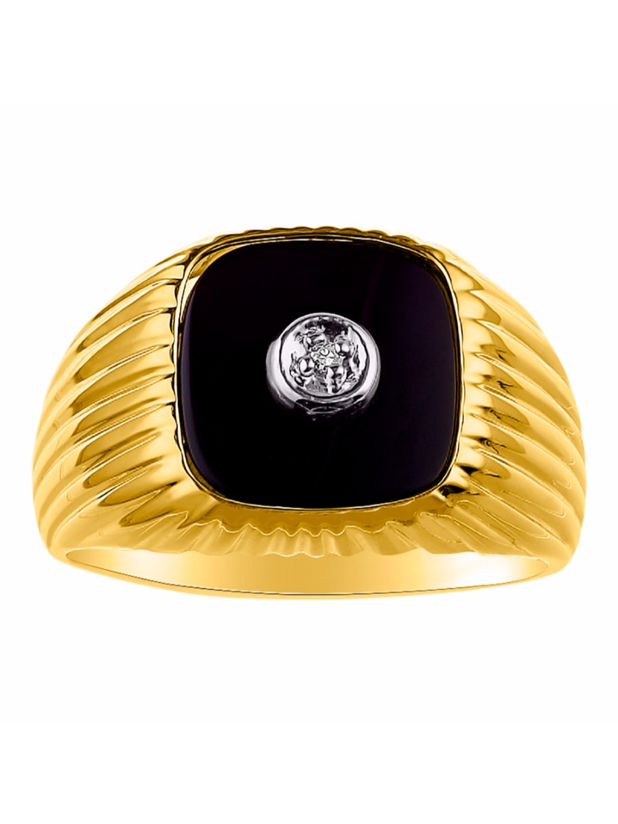 RYLOS Men's Rings Sterling Silver or Yellow Yellow Gold Plated Silver Designer Onyx Ring With Diamonds and  Black Onyx Rings For Men Sizes 8-13