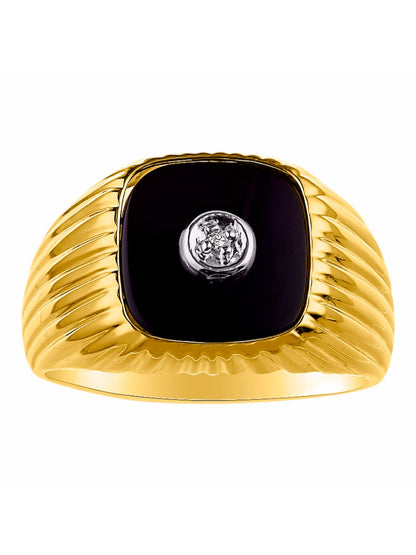 RYLOS Men's Rings 14K White Gold or 14K Yellow Gold Designer Onyx Ring With Diamonds and  Black Onyx Rings For Men Sizes 8-13