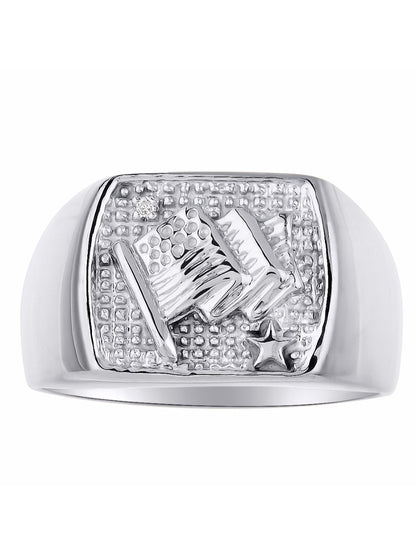 RYLOS Men's 14K White Gold or 14K Yellow Gold Patriotic USA Flag Ring with Diamond – Men's Jewelry in Sizes 6-13