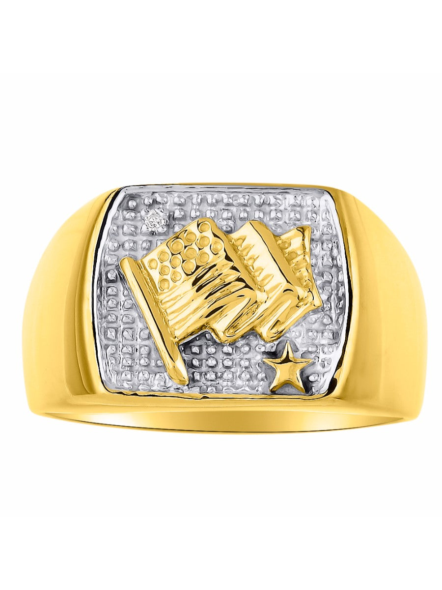 RYLOS Men's Patriotic USA Flag Ring with Diamond – Men's Jewelry in Sizes 6-13 Sterling Silver or Yellow Gold Plated Silver