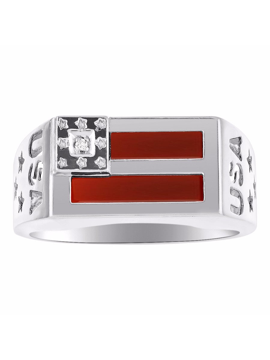 RYLOS Men's 14K USA Flag Designer Ring with Diamonds and Black Onyx, Red, Blue, Green Quartz, or Tiger Eye Men's Jewelry in Sizes 8-13 Sterling Silver