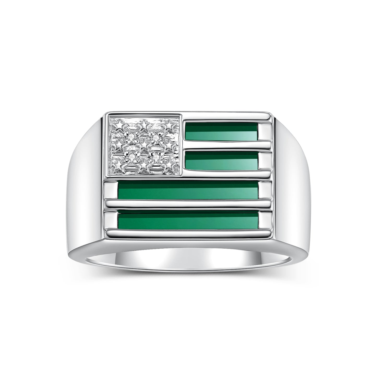RYLOS Sterling Silver 925 USA Flag Designer Men's Ring, featuring Diamonds, Onyx, Quartz in Red, Blue, or Green, & Tiger Eye. In sizes 8 to 13, it adds patriotic sophistication to your collection