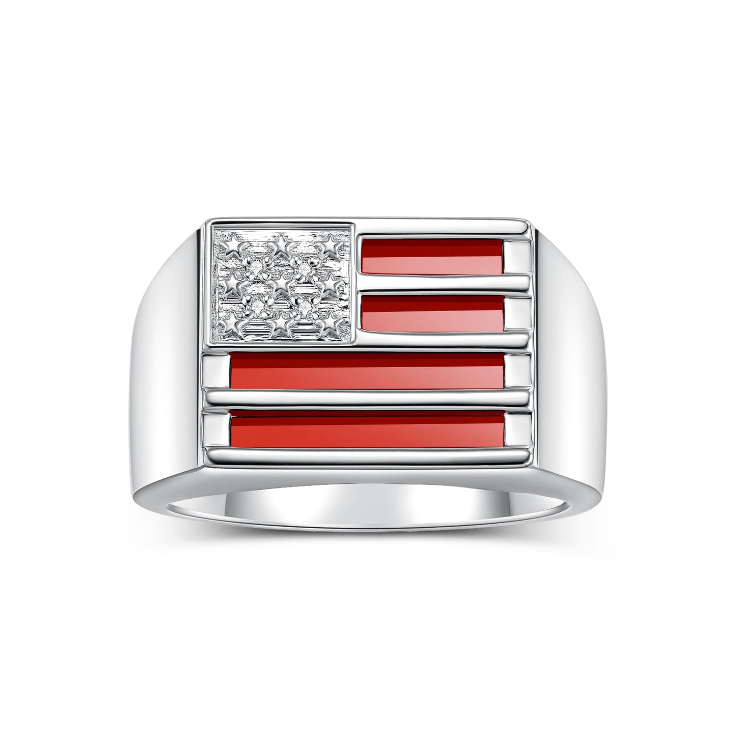 RYLOS Sterling Silver 925 USA Flag Designer Men's Ring, featuring Diamonds, Onyx, Quartz in Red, Blue, or Green, & Tiger Eye. In sizes 8 to 13, it adds patriotic sophistication to your collection