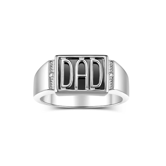 RYLOS Sterling Silver or Yellow Gold Plated Silver 925 DAD Ring adorned with Diamonds and Black Onyx. Available in sizes 8 to 13, make a bold and meaningful addition to your men's jewelry collection.