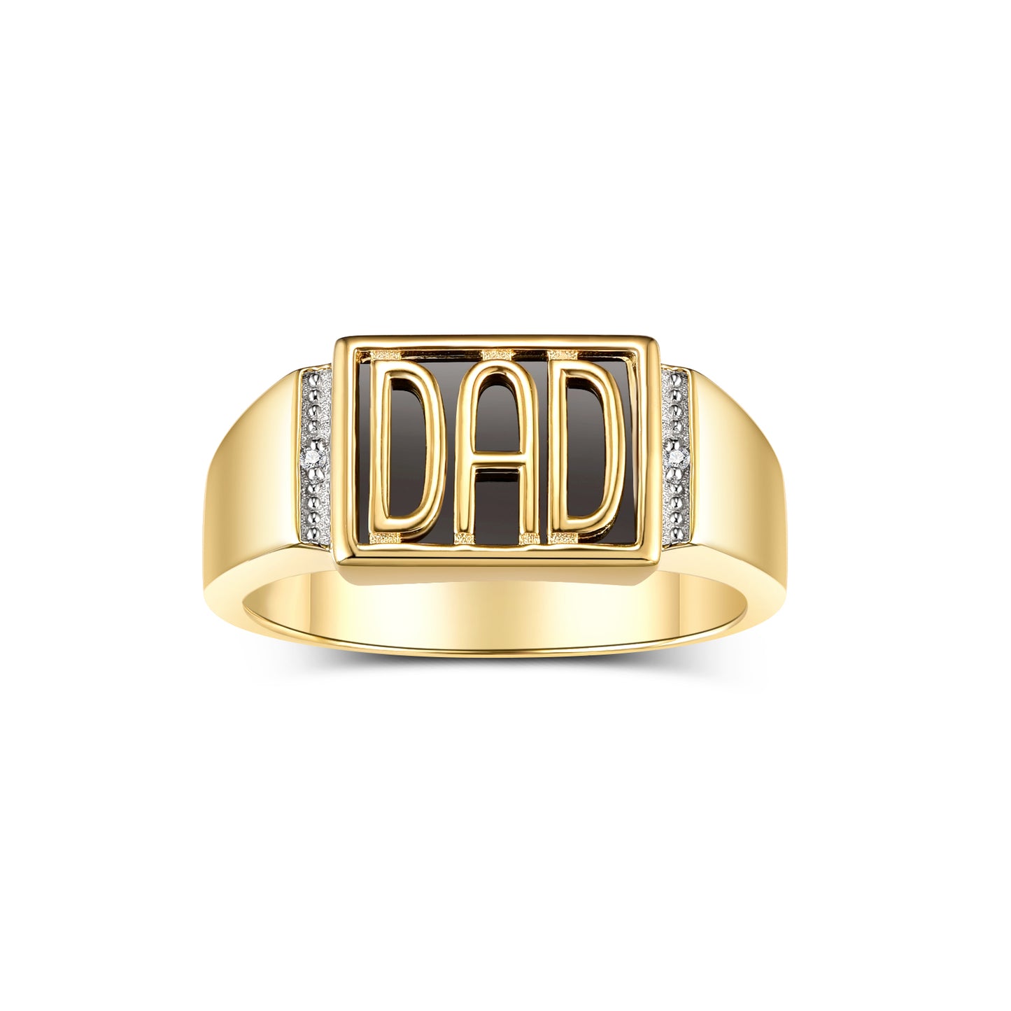 RYLOS 14K Yellow Gold or 14K White GoldDAD Ring adorned with Diamonds and Black Onyx. Available in sizes 8 to 13, make a bold and meaningful addition to your men's jewelry collection.