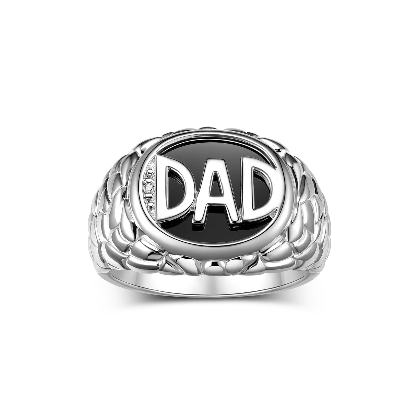 RYLOS 14K Yellow Gold or 14K White Gold DAD Ring with Diamonds and Black Onyx. Available in sizes 8 to 13, Designer men's jewelry collection.