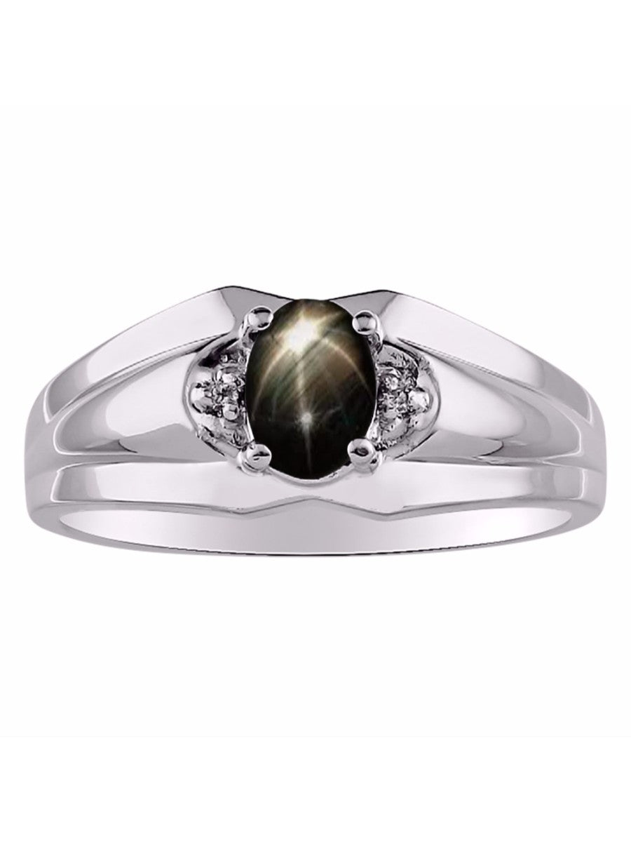 RYLOS Men's Sterling Silver 7X5 Oval Gemstone & Diamond Ring Classic Birthstone Design in Sizes 8-13