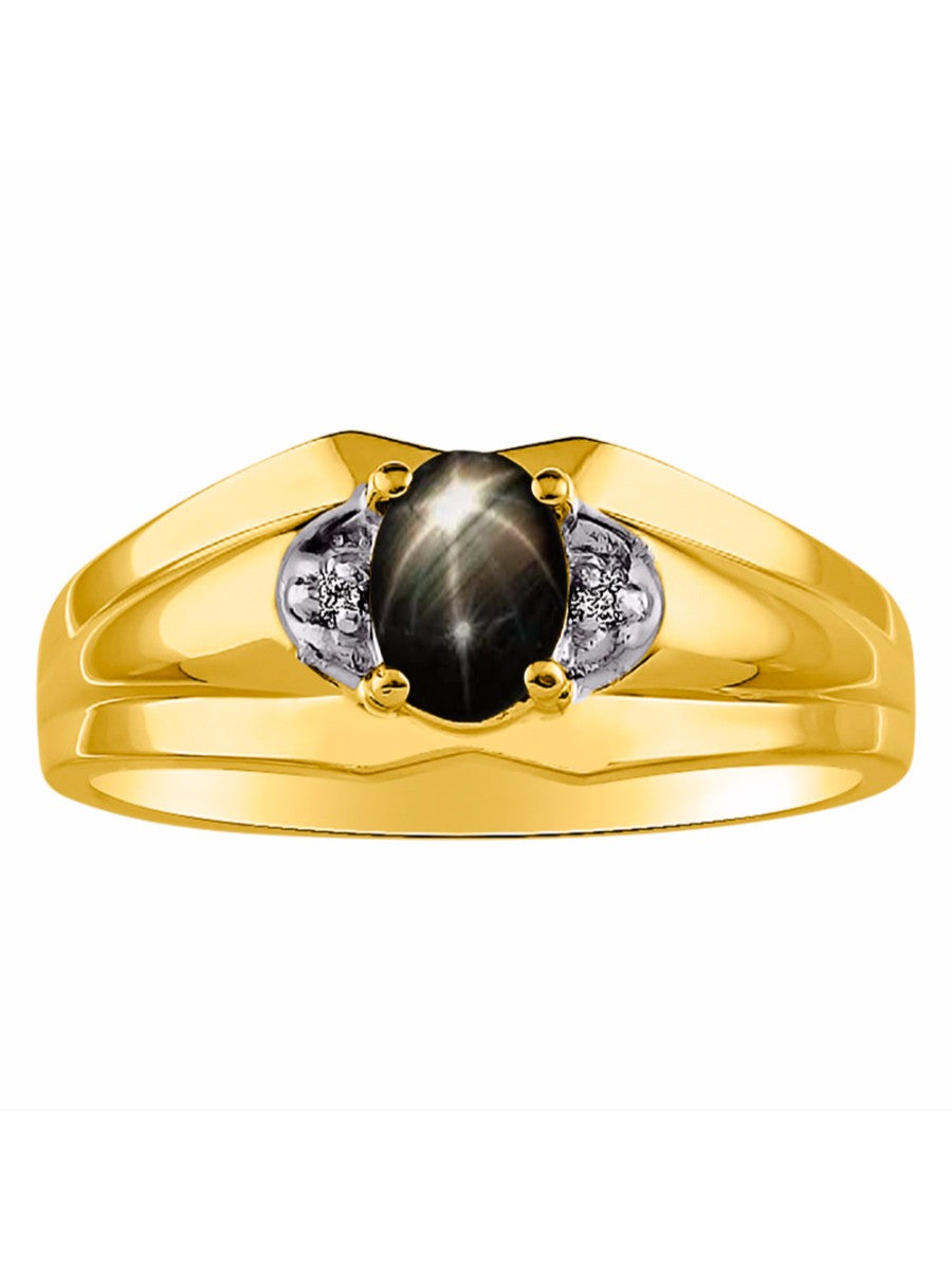 RYLOS Men's Yellow Gold Plated Silver 7X5 Oval Gemstone & Diamond Ring Classic Birthstone Design in Sizes 8-13