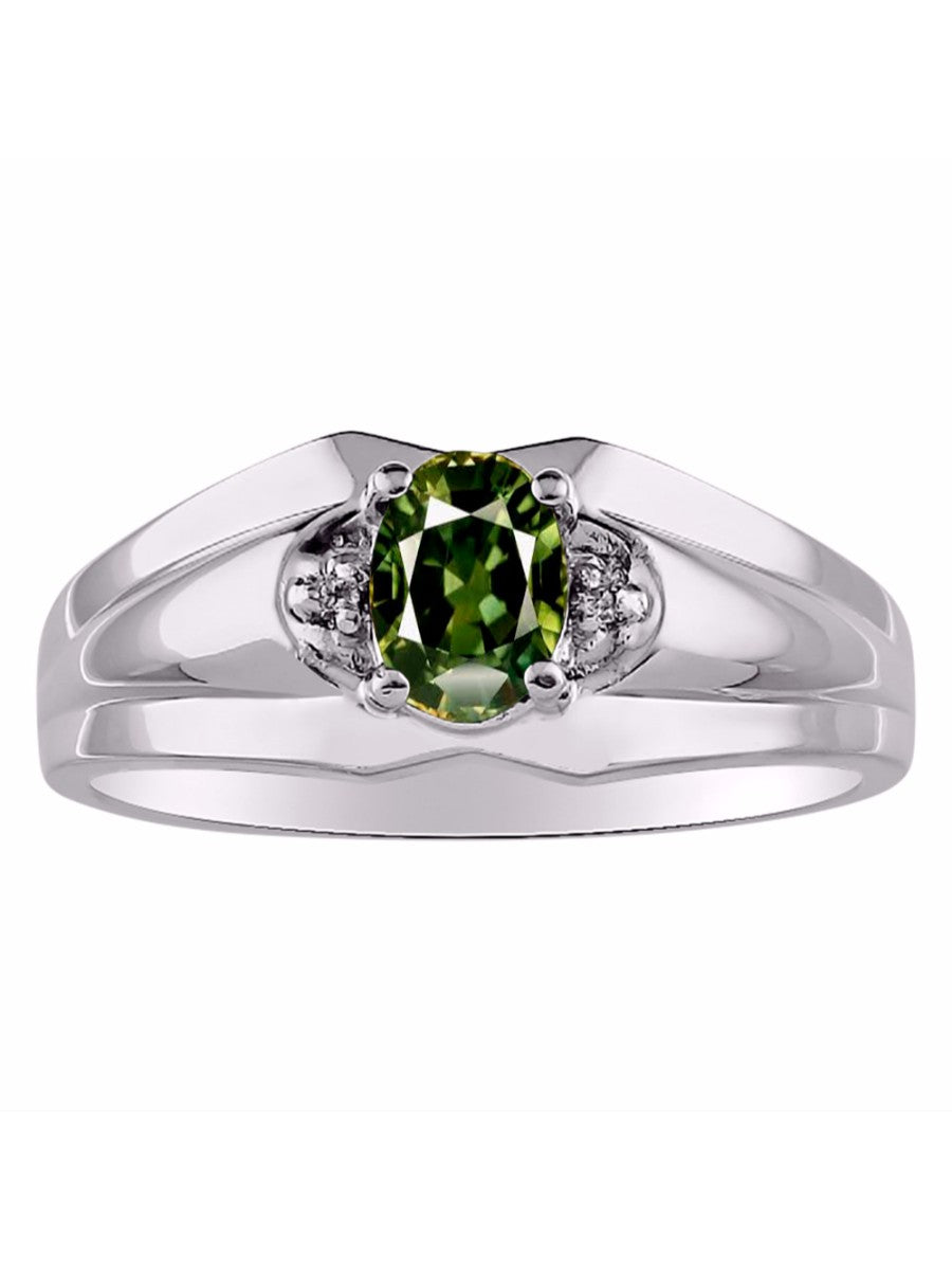 RYLOS Men's Sterling Silver 7X5 Oval Gemstone & Diamond Ring Classic Birthstone Design in Sizes 8-13