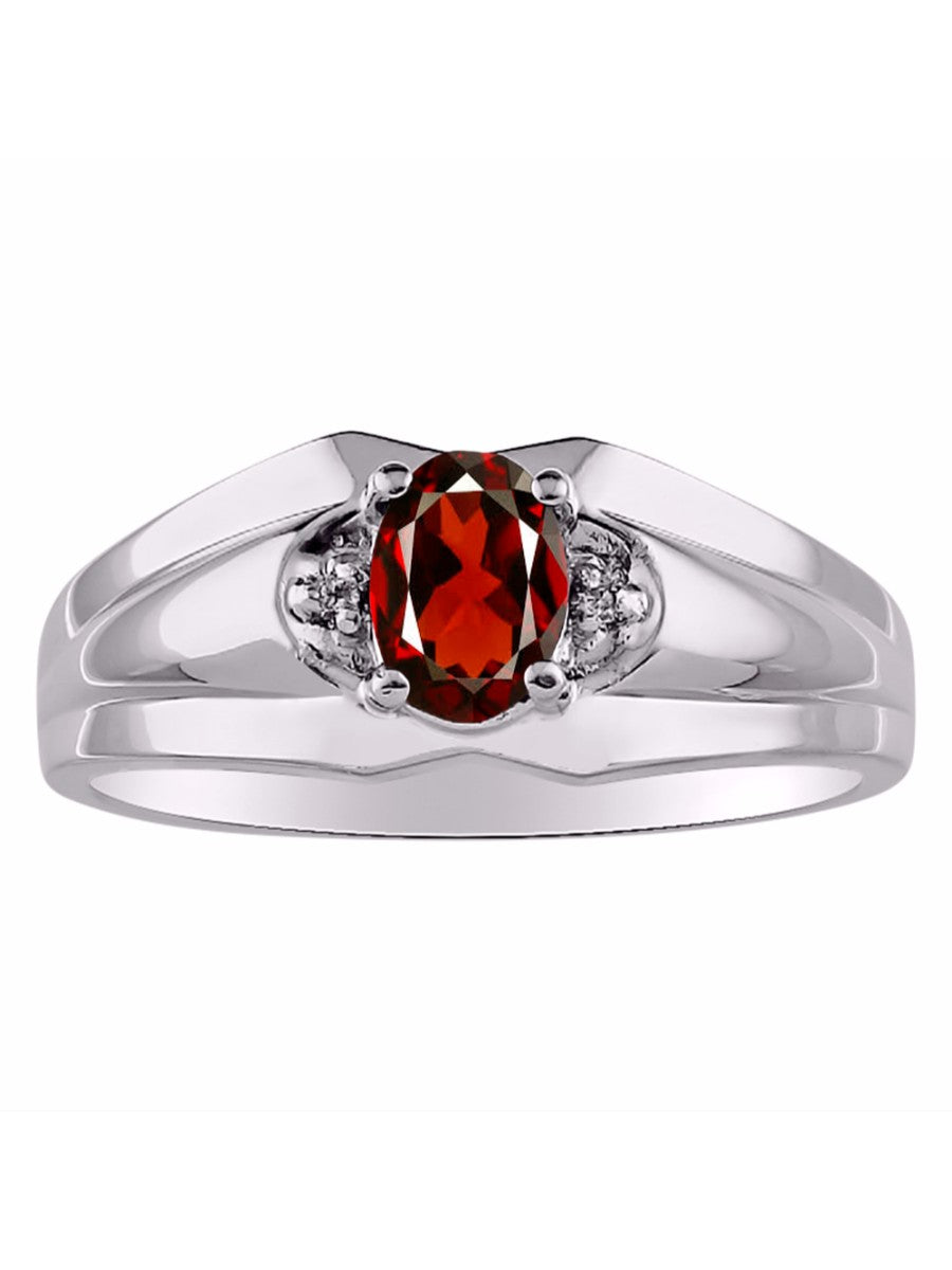 RYLOS Men's Sterling Silver 7X5 Oval Gemstone & Diamond Ring Classic Birthstone Design in Sizes 8-13