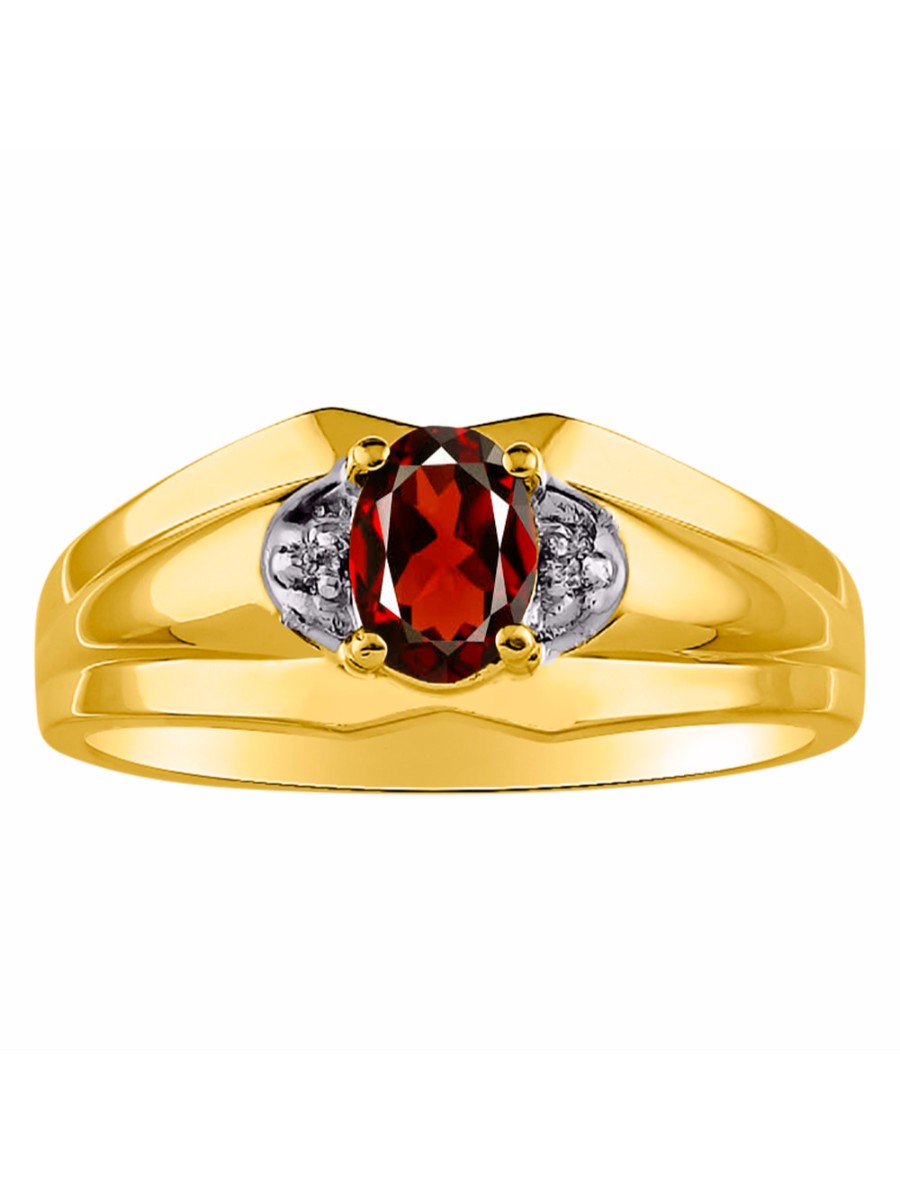 RYLOS Men's Yellow Gold Plated Silver 7X5 Oval Gemstone & Diamond Ring Classic Birthstone Design in Sizes 8-13