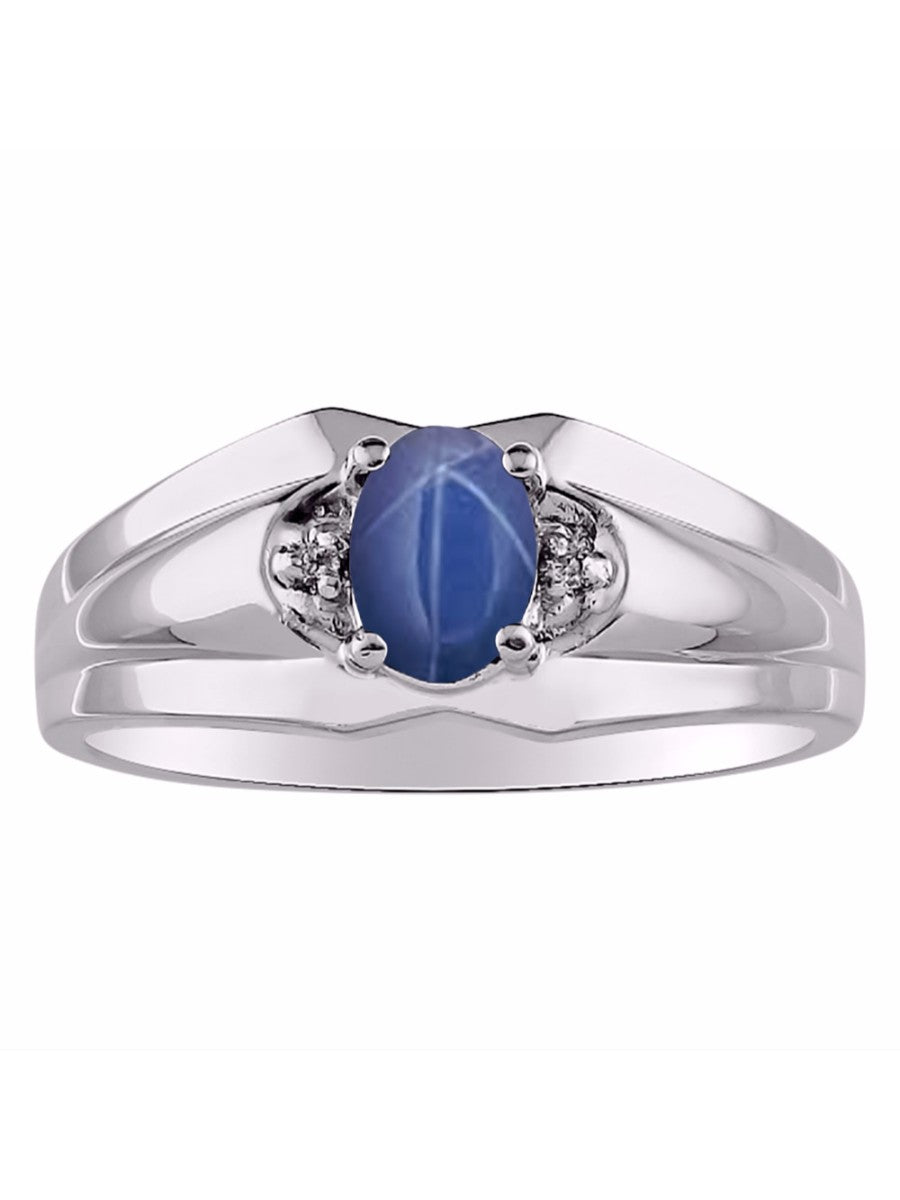 RYLOS Men's 14K White Gold 7X5 Oval Gemstone & Diamond Ring Classic Birthstone Design in Sizes 8-13