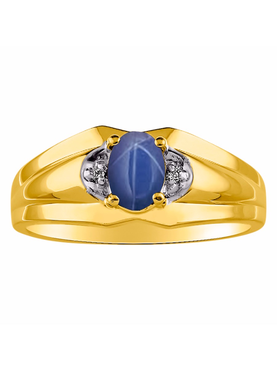 RYLOS Men's Yellow Gold Plated Silver 7X5 Oval Gemstone & Diamond Ring Classic Birthstone Design in Sizes 8-13