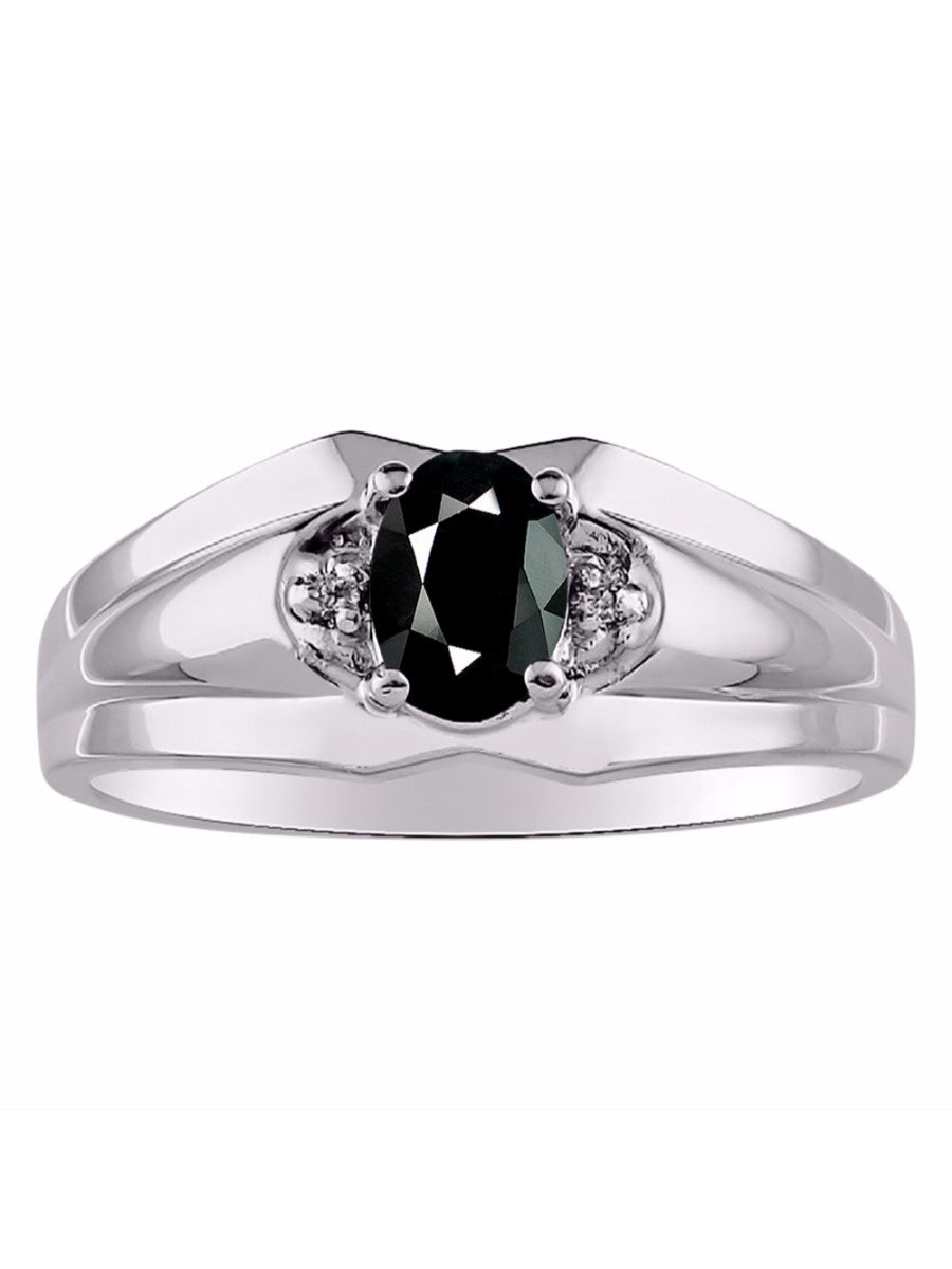 RYLOS Men's 14K White Gold 7X5 Oval Gemstone & Diamond Ring Classic Birthstone Design in Sizes 8-13