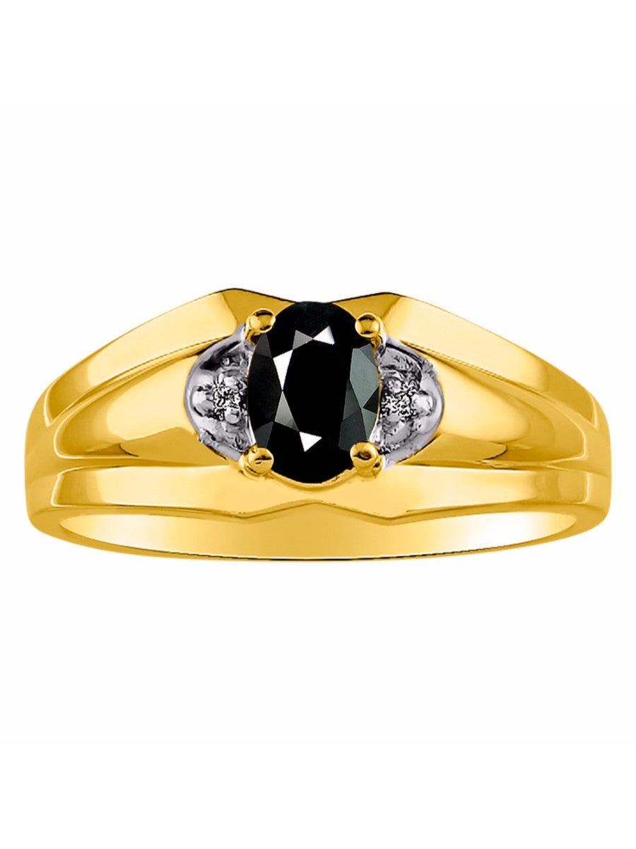 RYLOS Men's 14K Yellow Gold 7X5 Oval Gemstone & Diamond Ring Classic Birthstone Design in Sizes 8-13