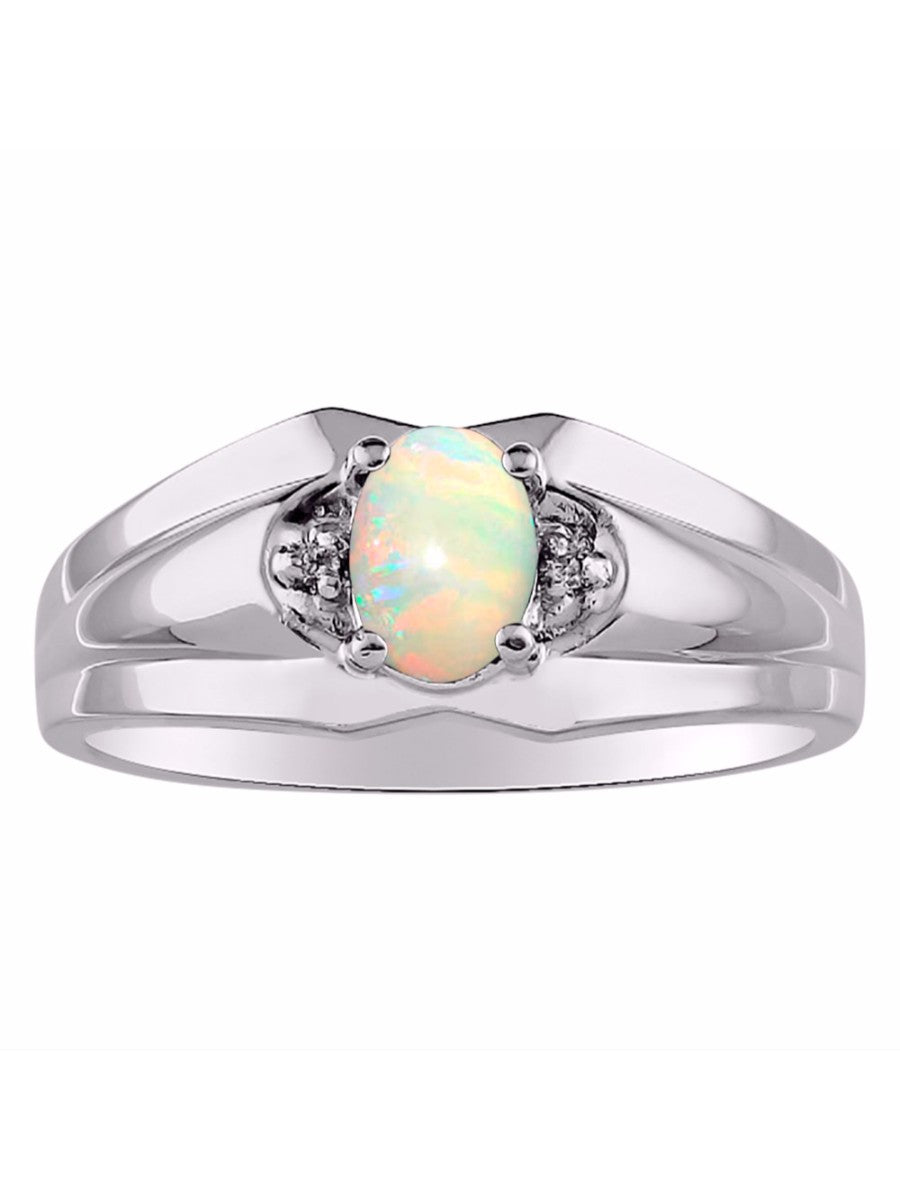 RYLOS Men's Sterling Silver 7X5 Oval Gemstone & Diamond Ring Classic Birthstone Design in Sizes 8-13