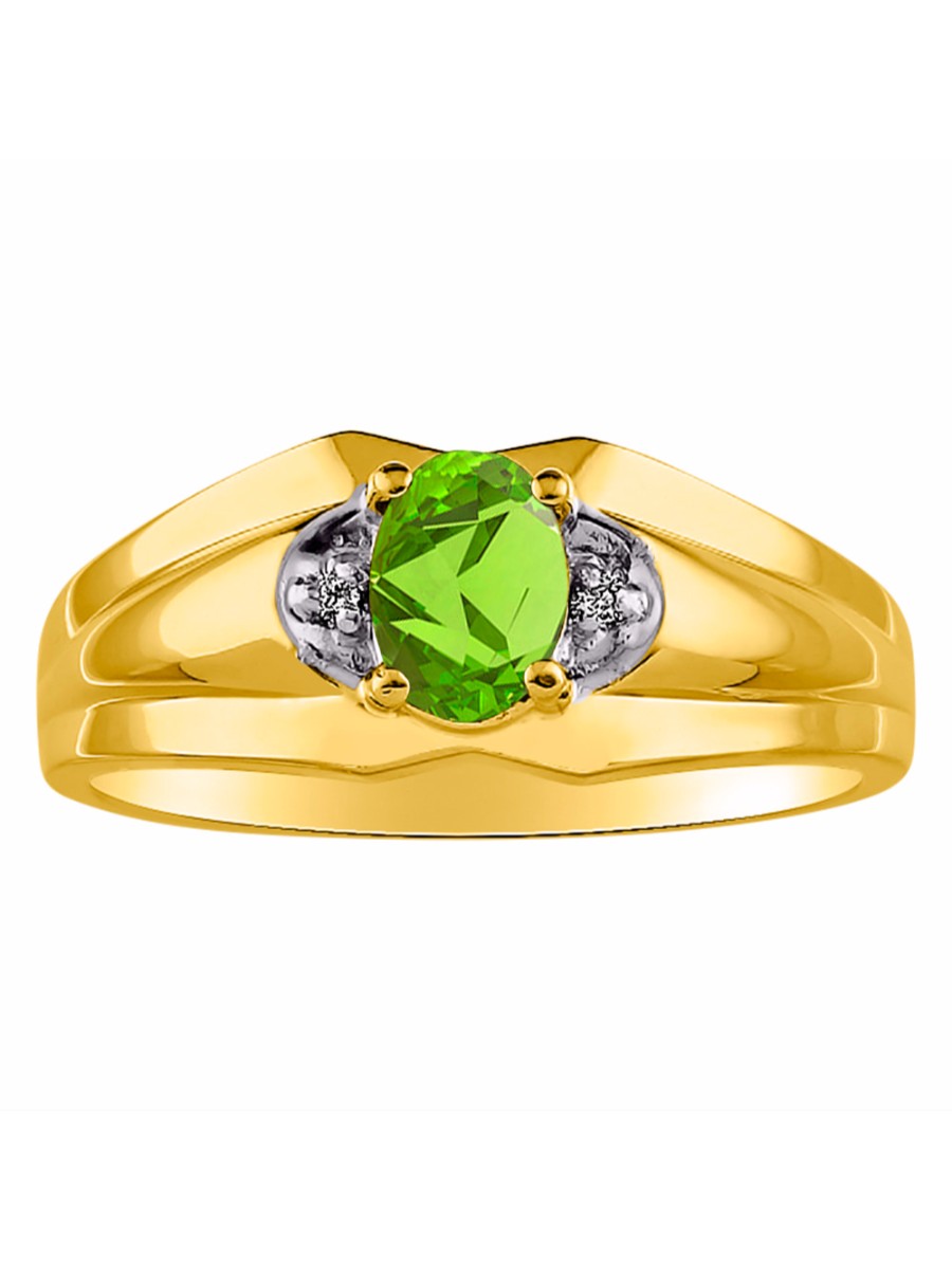 RYLOS Men's Yellow Gold Plated Silver 7X5 Oval Gemstone & Diamond Ring Classic Birthstone Design in Sizes 8-13