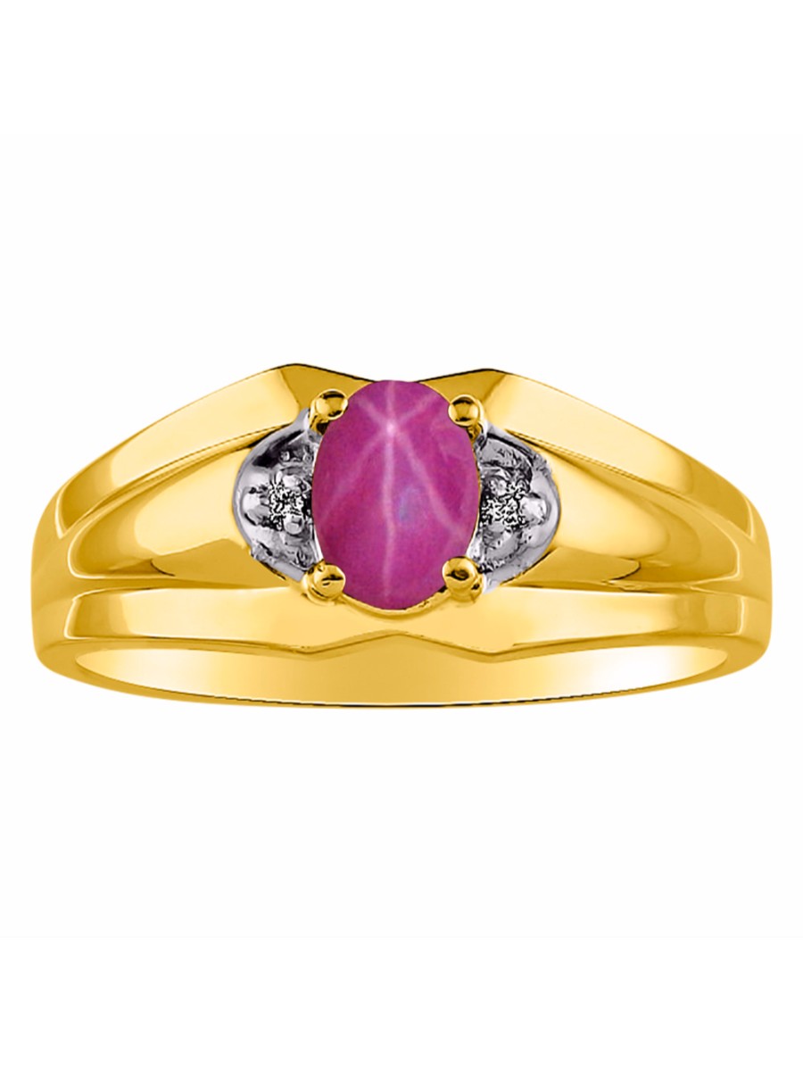 RYLOS Men's Yellow Gold Plated Silver 7X5 Oval Gemstone & Diamond Ring Classic Birthstone Design in Sizes 8-13