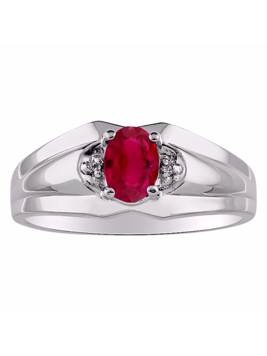RYLOS Men's Sterling Silver 7X5 Oval Gemstone & Diamond Ring Classic Birthstone Design in Sizes 8-13