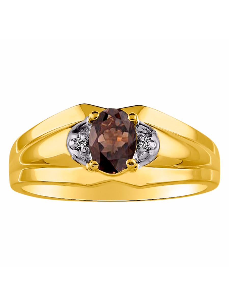 RYLOS Men's Yellow Gold Plated Silver 7X5 Oval Gemstone & Diamond Ring Classic Birthstone Design in Sizes 8-13