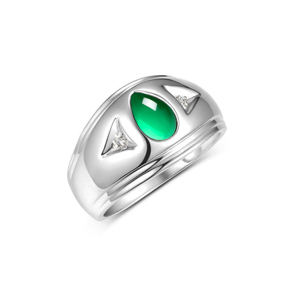 RYLOS Men's Pear-Shaped Tear Drop Cabochon Gemstone & Diamond Ring Set in Sterling Silverlegant Men's Jewelry in Sizes 8-13