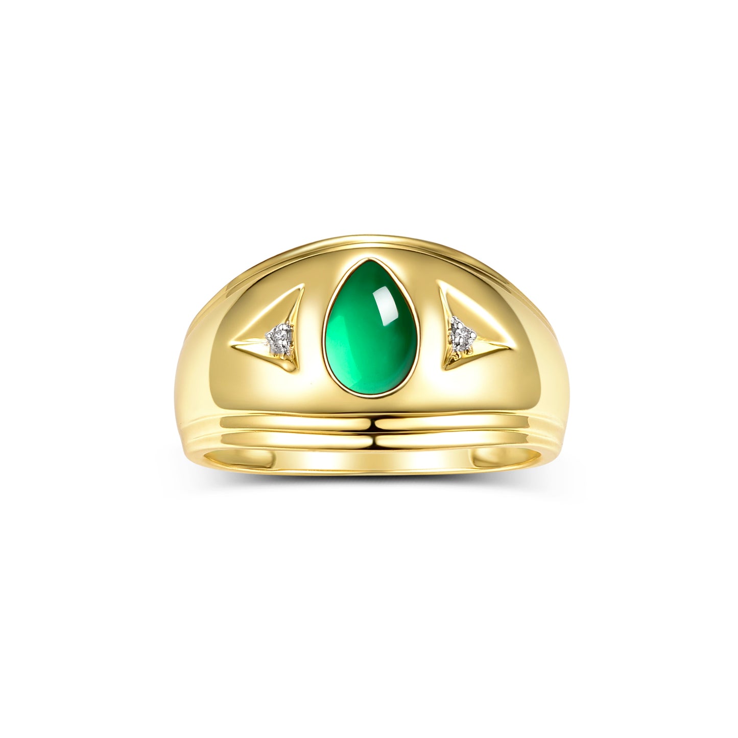 RYLOS Men's 14K Yellow Gold Ring with Pear-Shaped Cabochon Gemstone & Diamonds – Elegant Men's Jewelry in Sizes 8-13