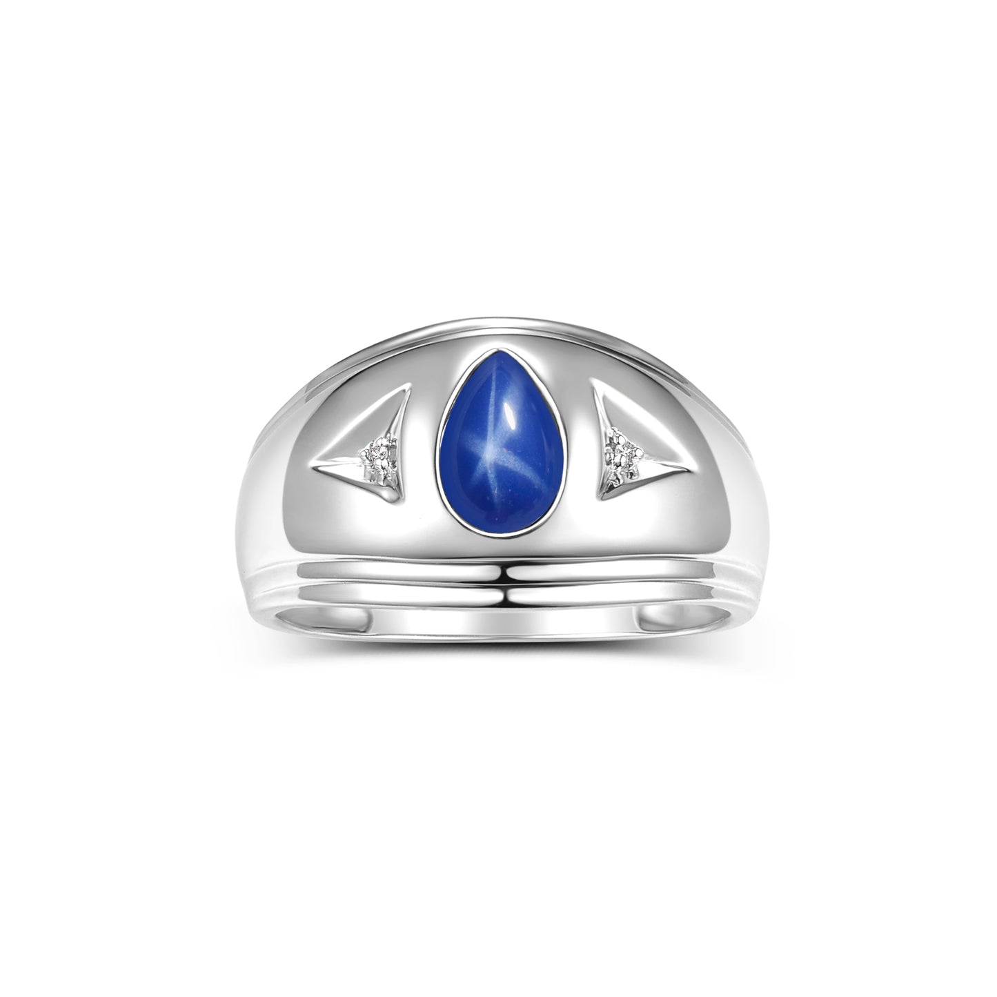 RYLOS Men's Pear-Shaped Tear Drop Cabochon Gemstone & Diamond Ring Set in Sterling Silver – Elegant Men's Jewelry in Sizes 8-13