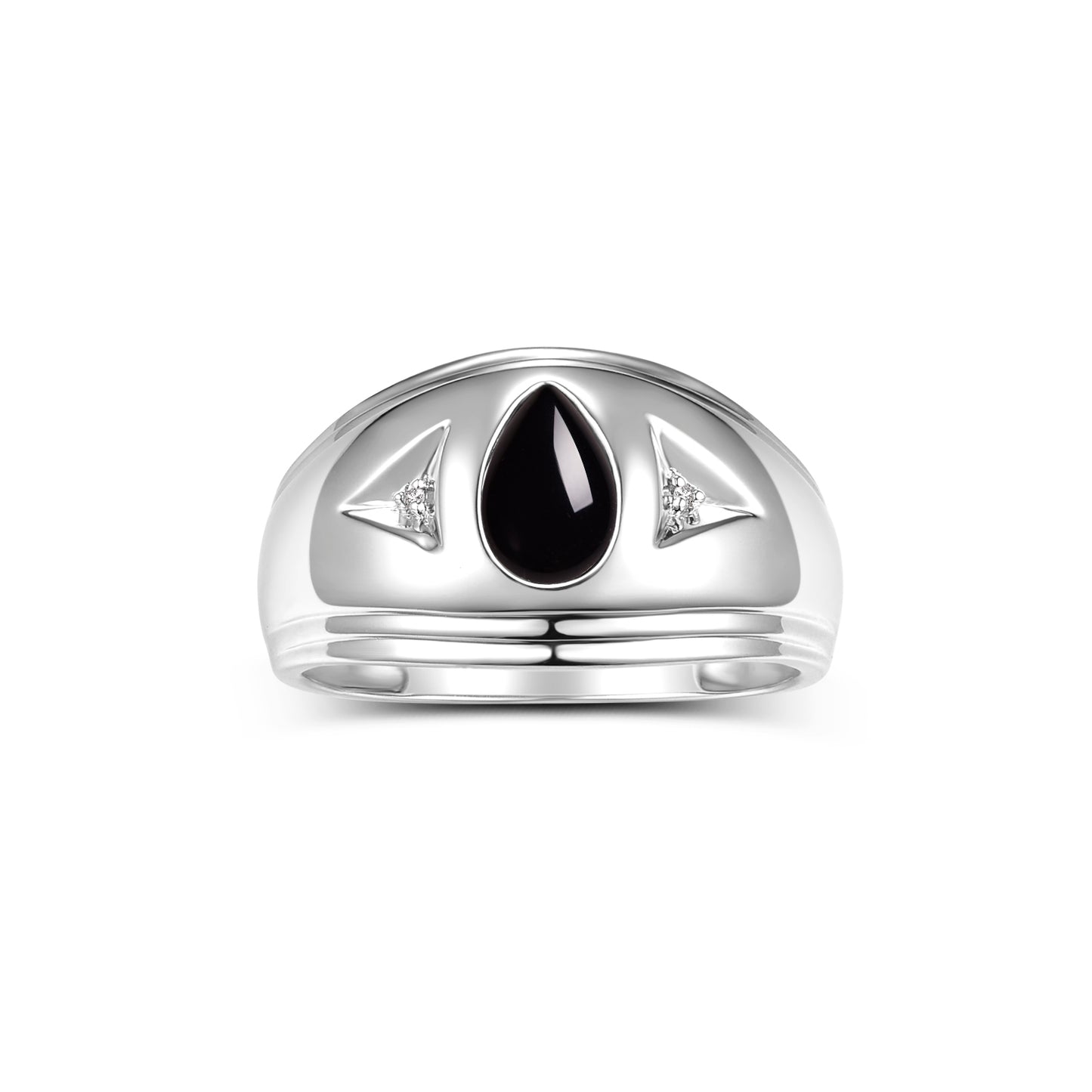 RYLOS Men's Pear-Shaped Tear Drop Cabochon Gemstone & Diamond Ring Set in Sterling Silver – Elegant Men's Jewelry in Sizes 8-13
