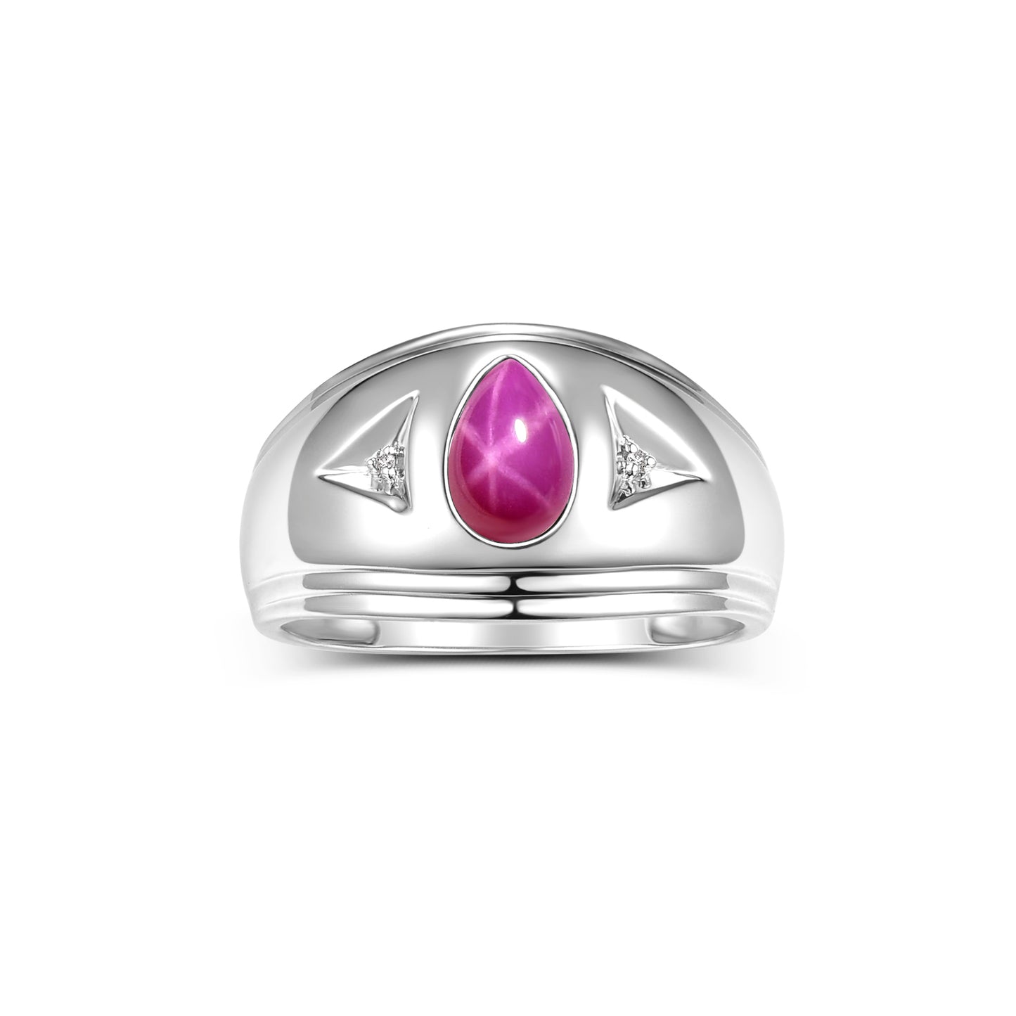 RYLOS Men's Pear-Shaped Tear Drop Cabochon Gemstone & Diamond Ring Set in Sterling Silver – Elegant Men's Jewelry in Sizes 8-13