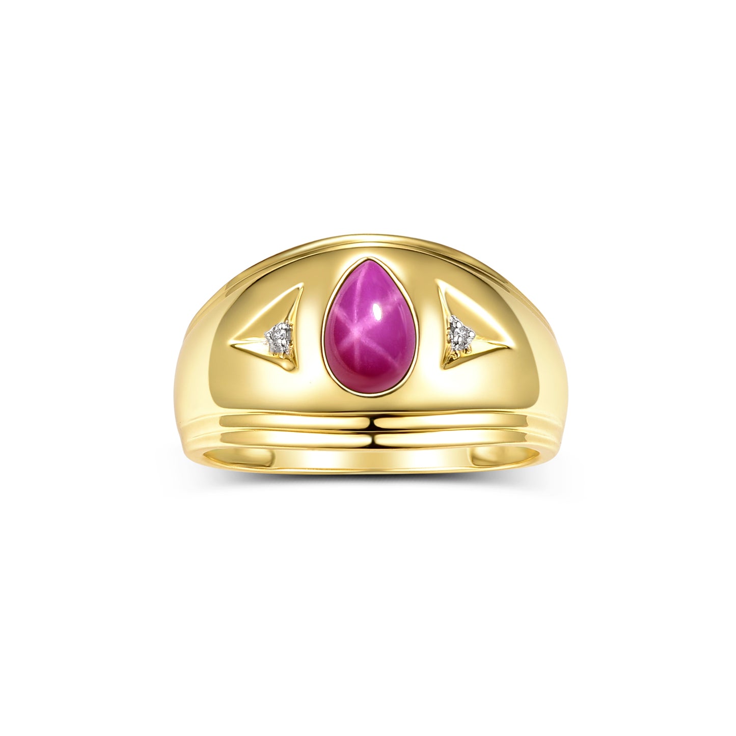 RYLOS Men's 14K Yellow Gold Ring with Pear-Shaped Cabochon Gemstone & Diamonds – Elegant Men's Jewelry in Sizes 8-13