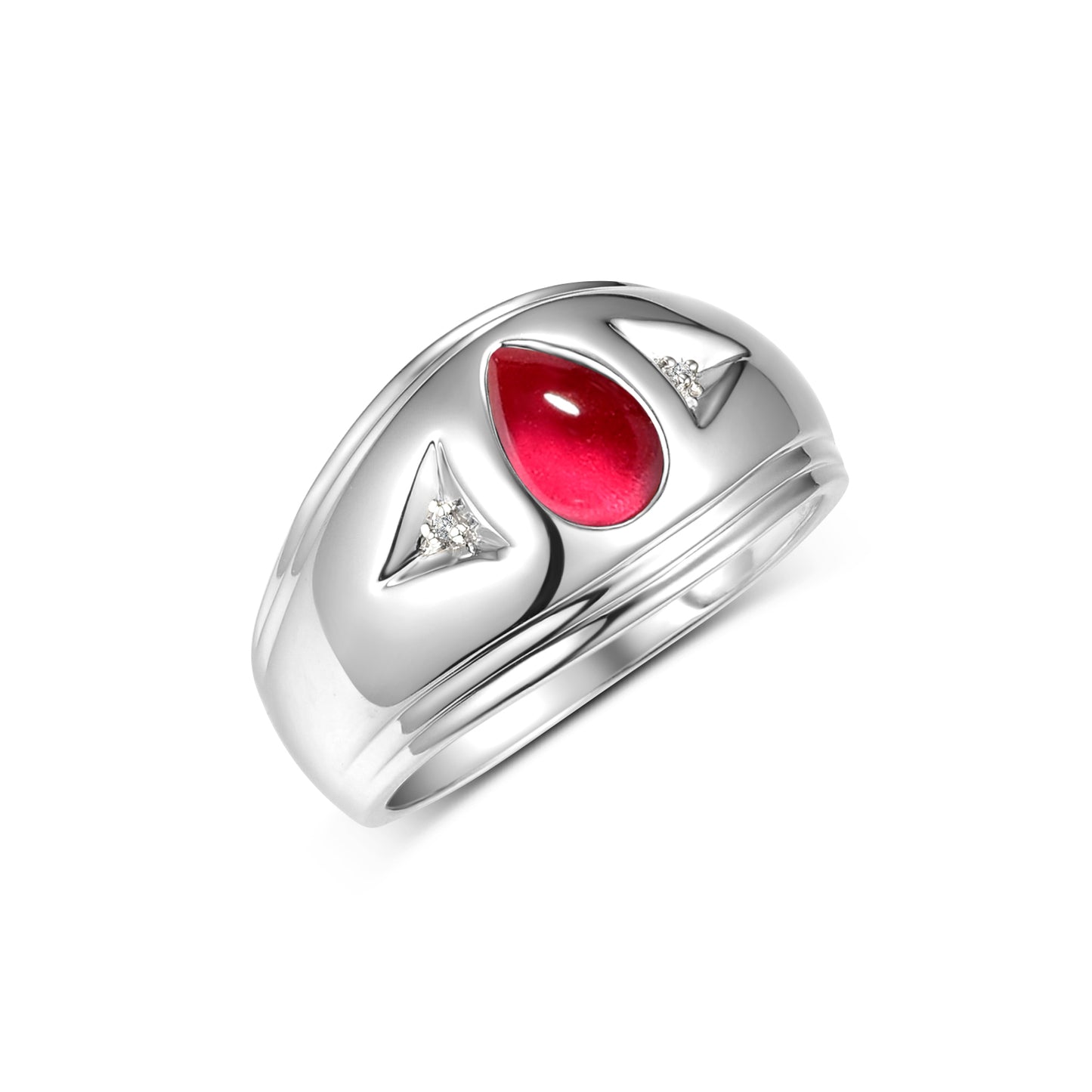 RYLOS Men's Pear-Shaped Tear Drop Cabochon Gemstone & Diamond Ring Set in Sterling Silver – Elegant Men's Jewelry in Sizes 8-13