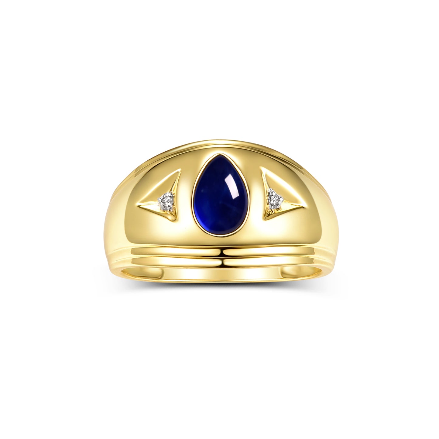 RYLOS Men's Pear-Shaped Tear Drop Cabochon Gemstone & Diamond Ring Set in Yellow Gold Plated Silver – Elegant Men's Jewelry in Sizes 8-13