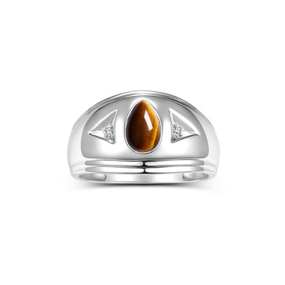 RYLOS Men's Pear-Shaped Tear Drop Cabochon Gemstone & Diamond Ring Set in Sterling Silverlegant Men's Jewelry in Sizes 8-13