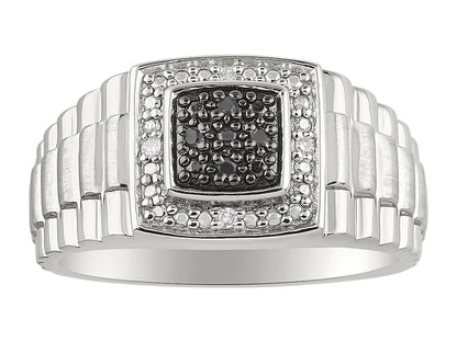 RYLOS Mens Ring with Black and White Diamonds Set in Sterling Silver or 14K Yellow Gold Plated Silver  - Designer Style Sizes 6-13
