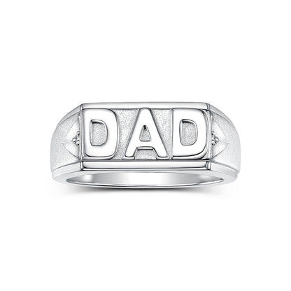 Rylos Men's Classic DAD Ring, Sterling Silver or Gold Plated with Diamond Accents, Elegant Father’s Jewelry, Timeless Gift Ring for Dad, Stylish Men’s Silver Ring, Available in Sizes 6–13