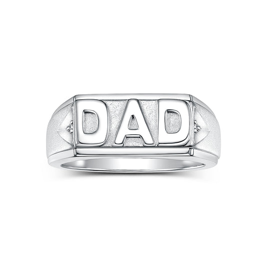 Rylos Men's Classic DAD Ring, Sterling Silver or Gold Plated with Diamond Accents, Elegant Father’s Jewelry, Timeless Gift Ring for Dad, Stylish Men’s Silver Ring, Available in Sizes 6–13