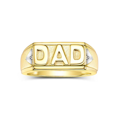 Rylos Men's Classic DAD Ring, Sterling Silver or Gold Plated with Diamond Accents, Elegant Father’s Jewelry, Timeless Gift Ring for Dad, Stylish Men’s Silver Ring, Available in Sizes 6–13