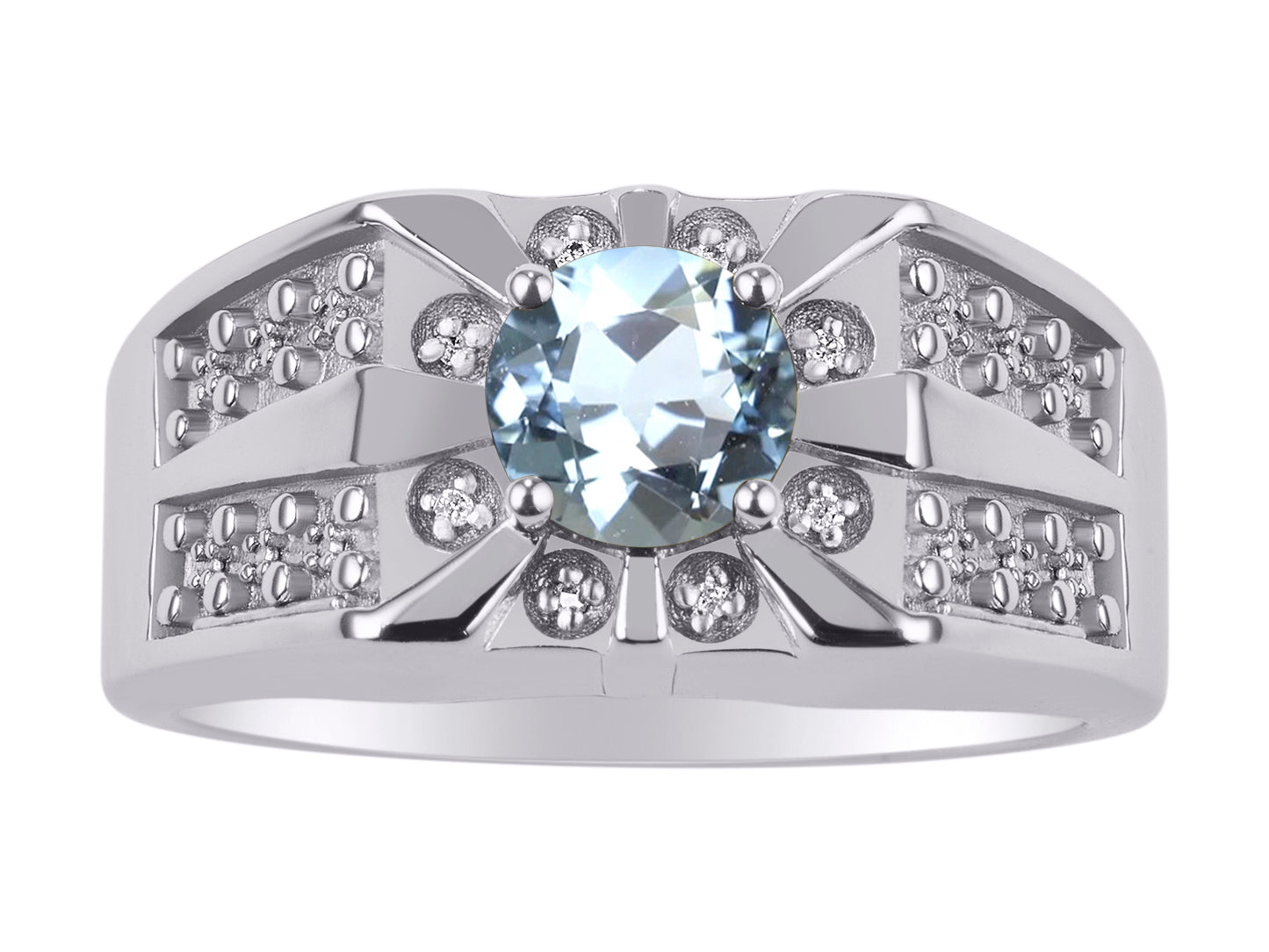 RYLOS Men's Designer Starburst Ring with 7MM Round Gemstone & Diamond Birthstone Rings in Sizes 8-13 in Sterling Silver