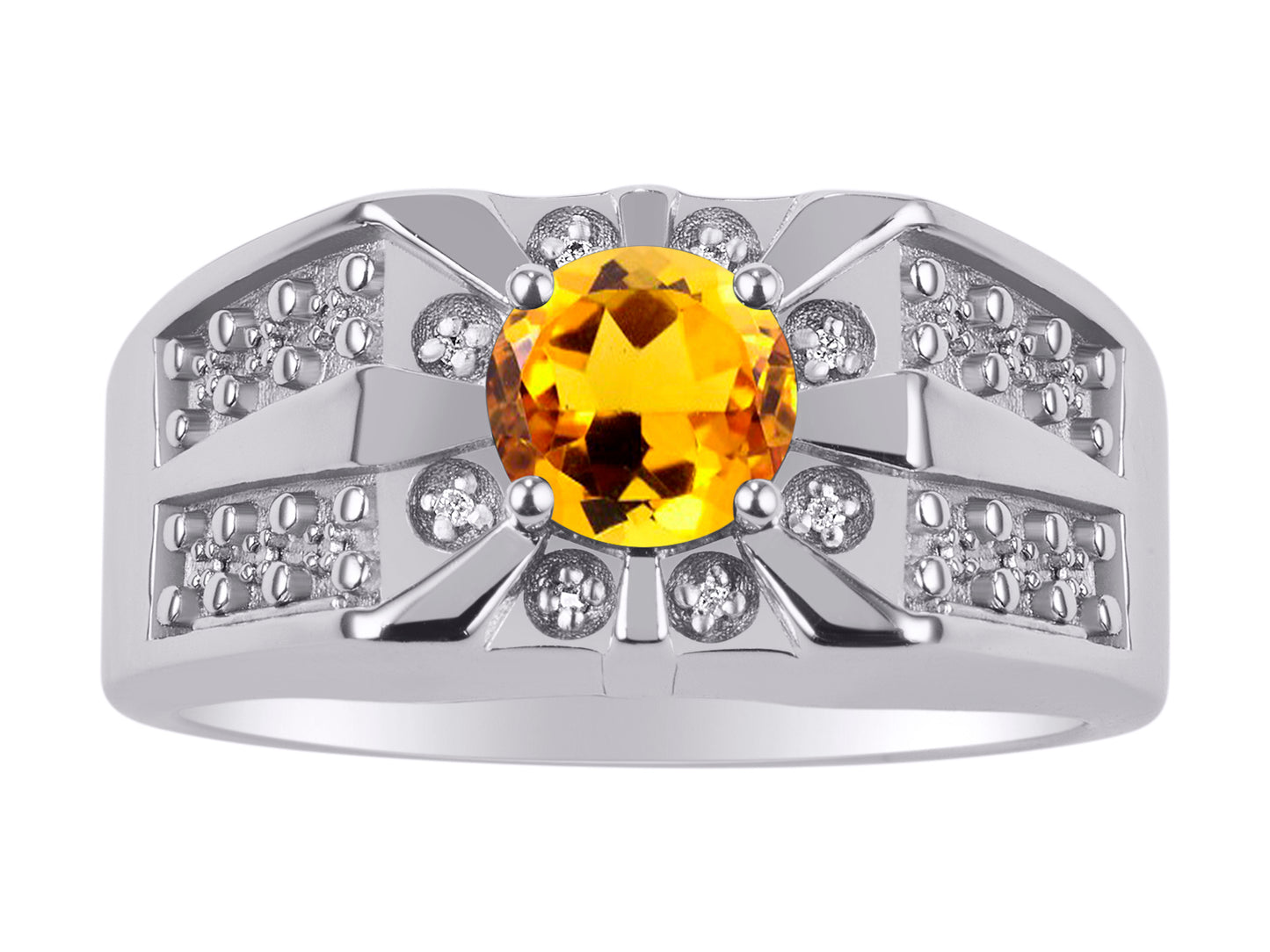 RYLOS Men's Designer Starburst Ring with 7MM Round Gemstone & Diamond Birthstone Rings in Sizes 8-13 in Sterling Silver