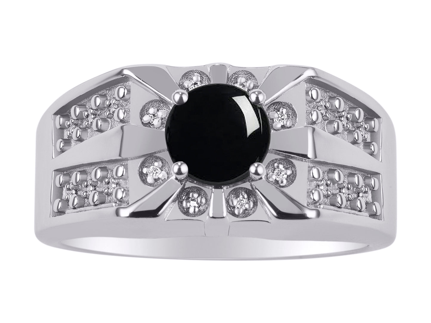 RYLOS Men's Designer Starburst Ring with 7MM Round Gemstone & Diamond Birthstone Rings in Sizes 8-13 in Sterling Silver