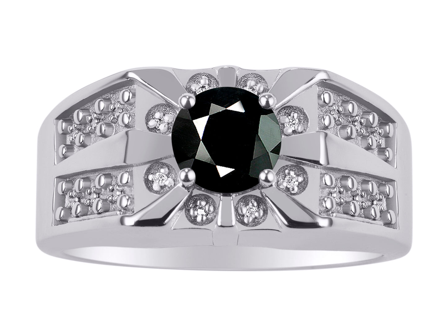 RYLOS Men's Designer Starburst Ring with 7MM Round Gemstone & Diamond Birthstone Rings in Sizes 8-13 in Sterling Silver