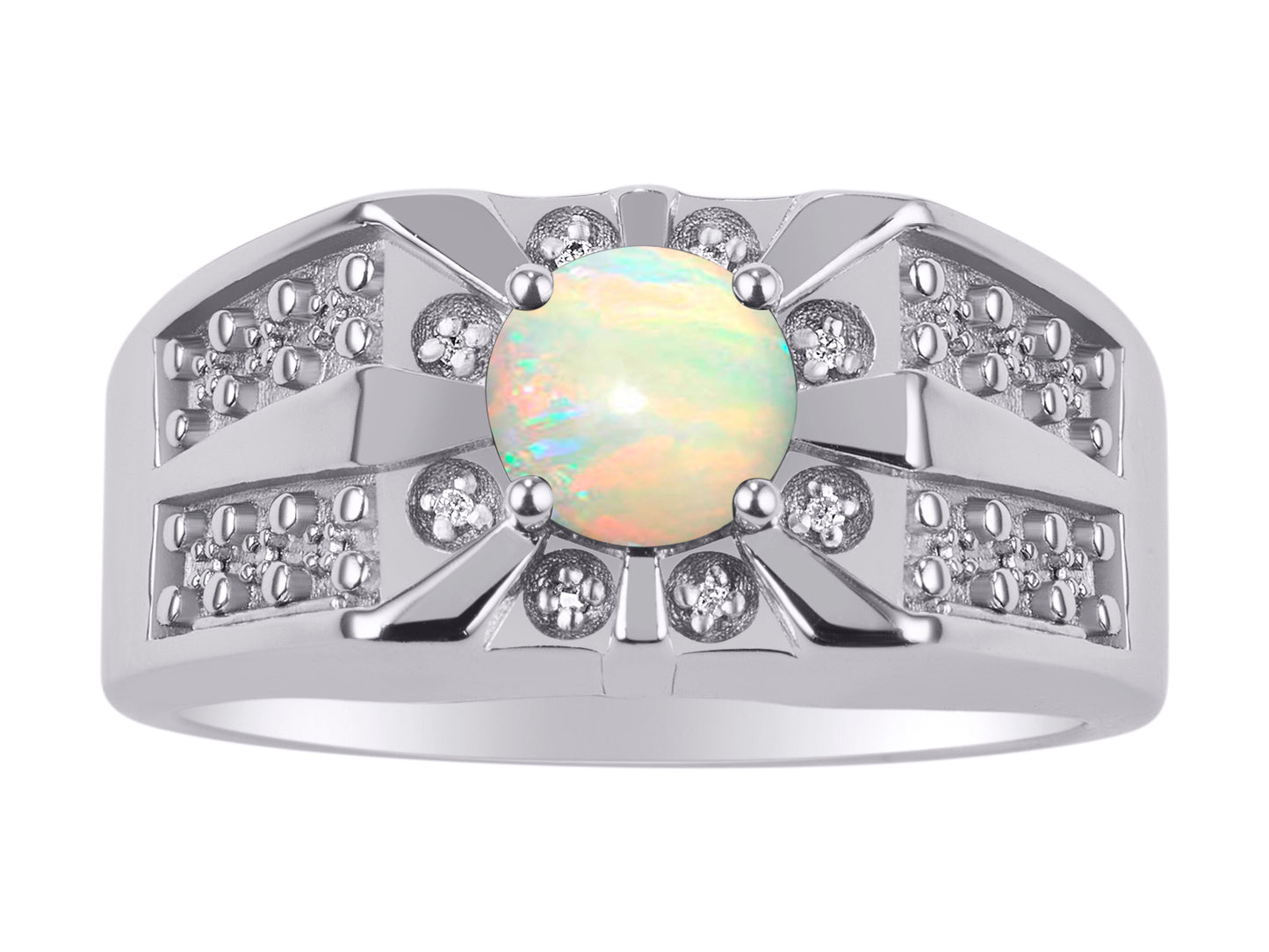 RYLOS Men's Designer Starburst Ring with 7MM Round Gemstone & Diamond Birthstone Rings in Sizes 8-13 in Sterling Silver