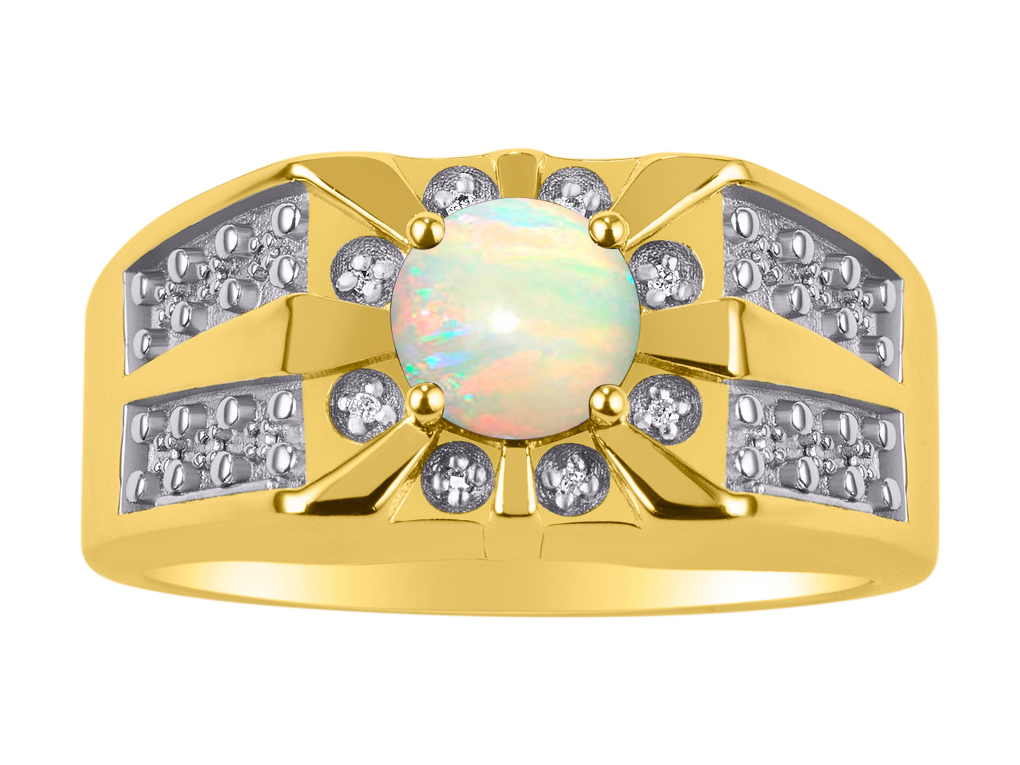 RYLOS Men's Designer Starburst Ring; 7MM Round Gemstone & Diamond Birthstone Rings in Sizes 8-13 Yellow Gold Plated Silver