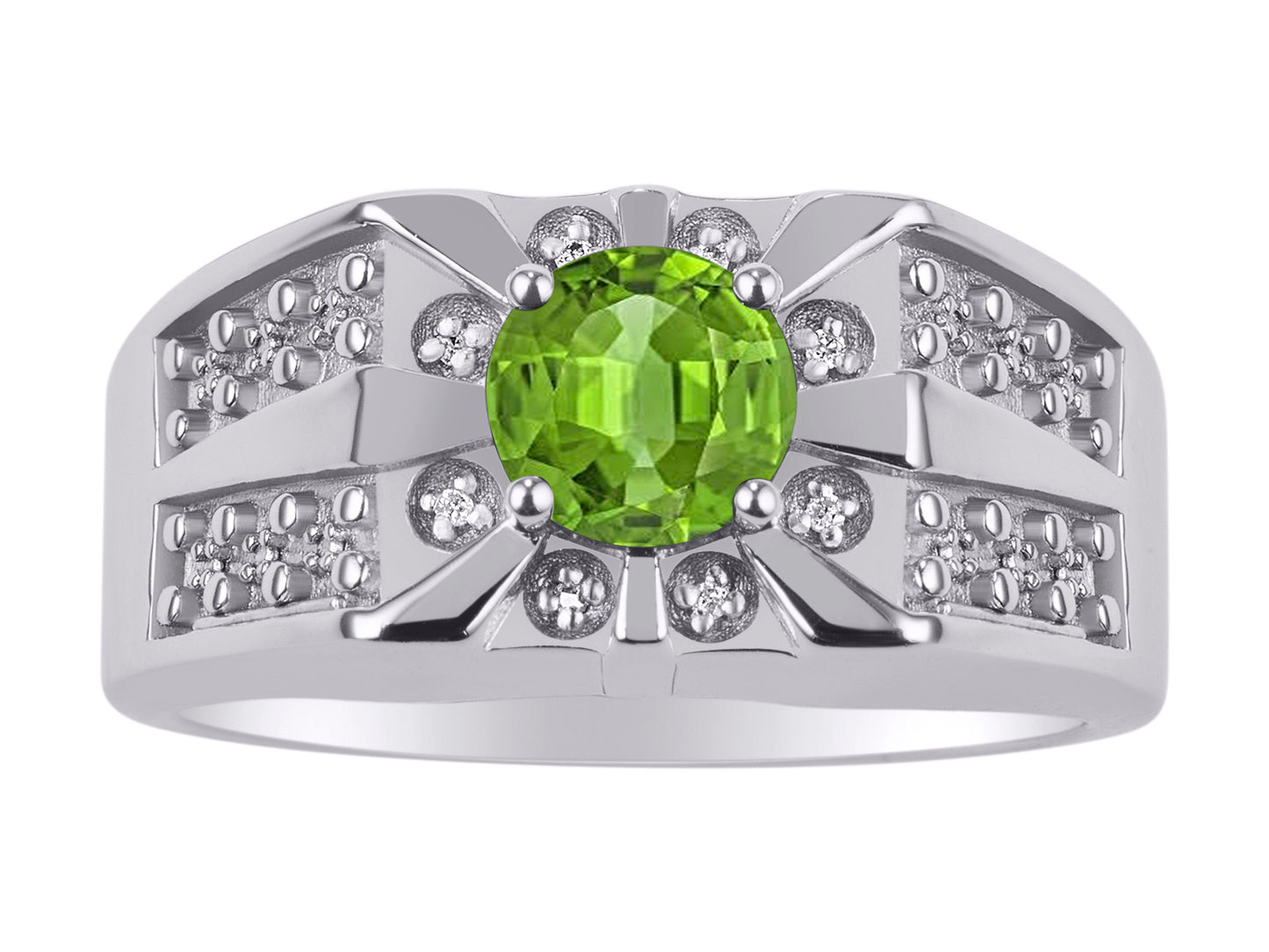 RYLOS Men's Designer Starburst Ring with 7MM Round Gemstone & Diamond Birthstone Rings in Sizes 8-13 in Sterling Silver