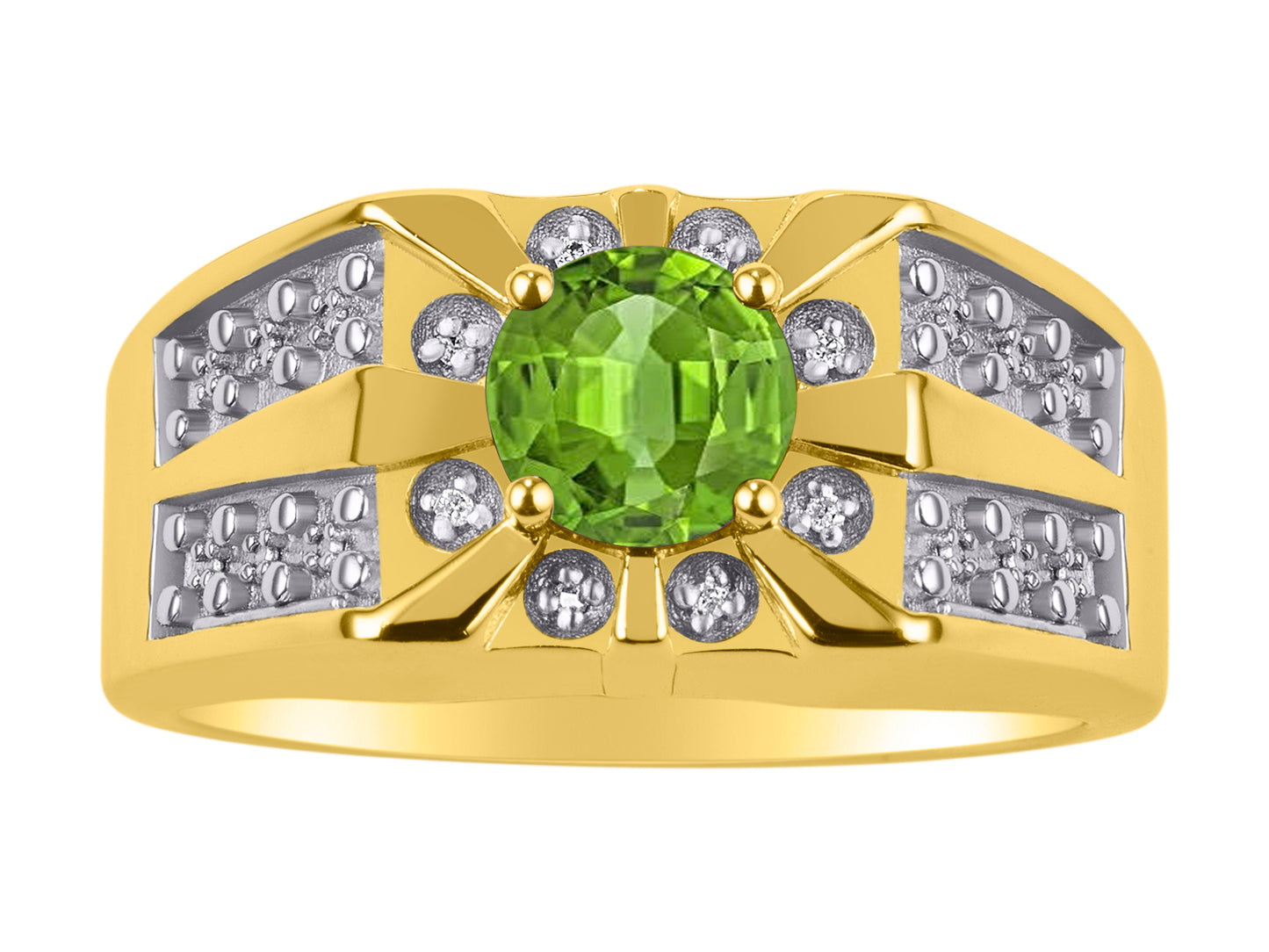 RYLOS Men's 14K Yellow Gold Designer Starburst Ring with 7MM Round Gemstone & Diamond Birthstone Rings in Sizes 8-13