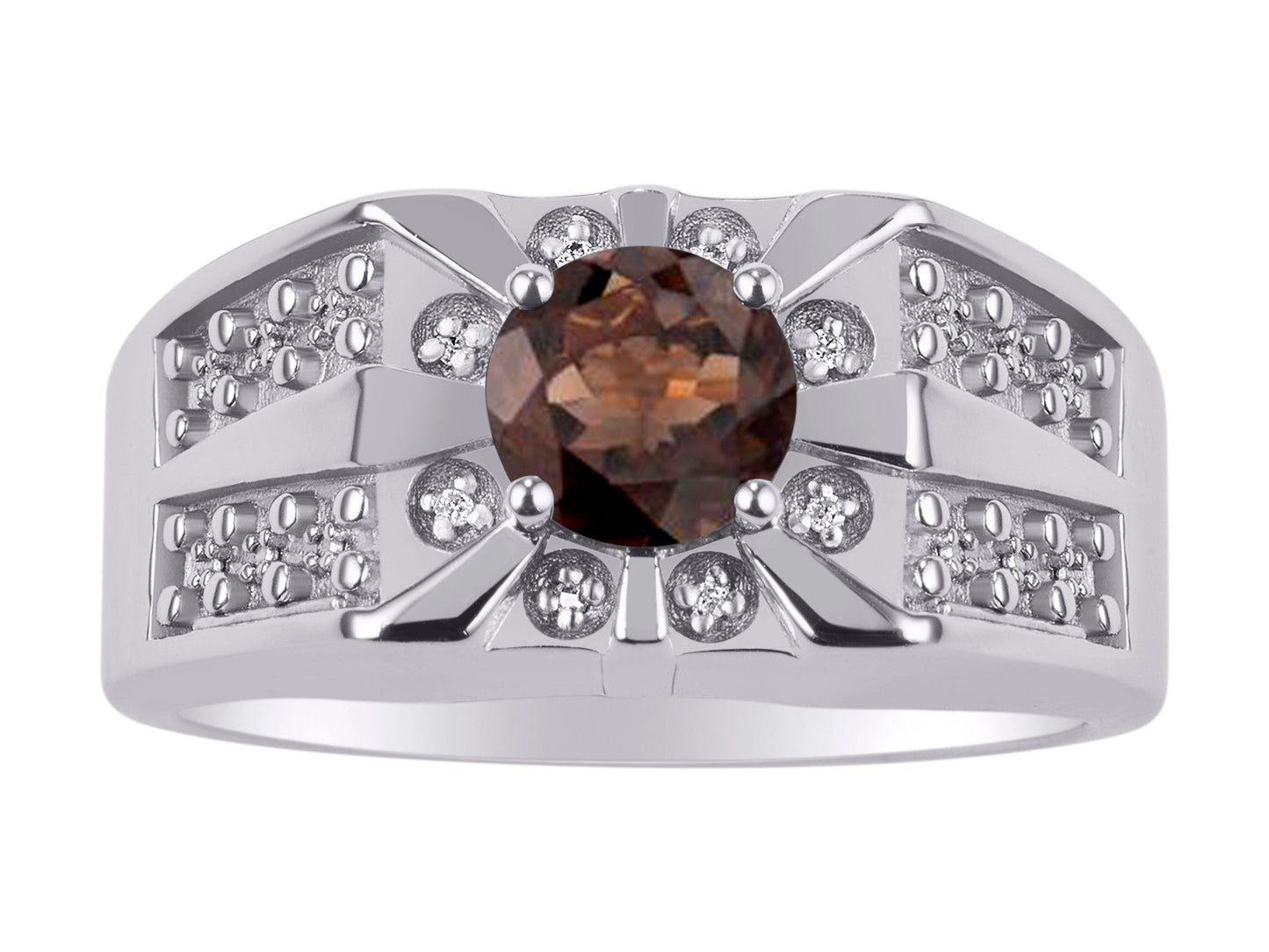 RYLOS Men's Designer Starburst Ring with 7MM Round Gemstone & Diamond Birthstone Rings in Sizes 8-13 in Sterling Silver